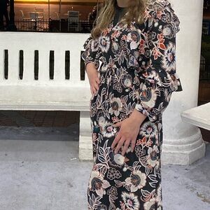 Target Black Floral Maxi Dress with Pink and Cream Accents